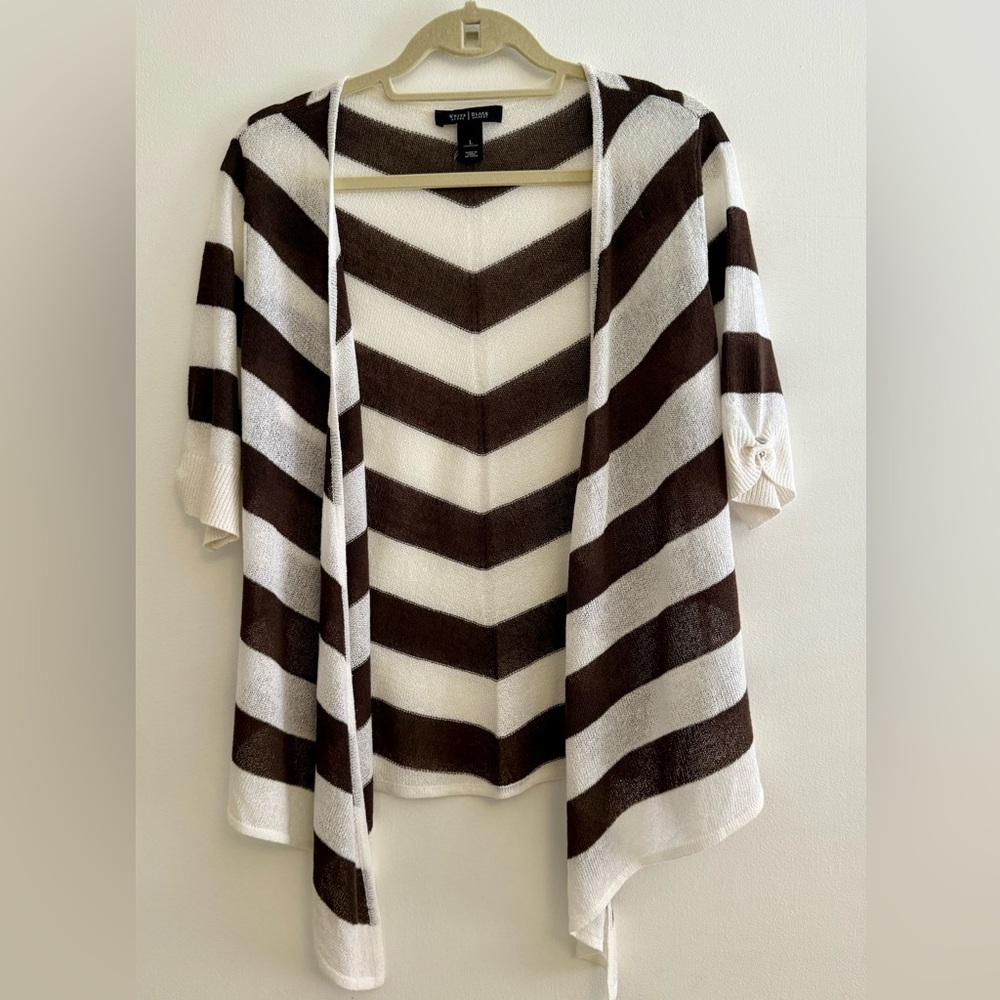 White House Black Market Chevron Cardigan in Brown and White